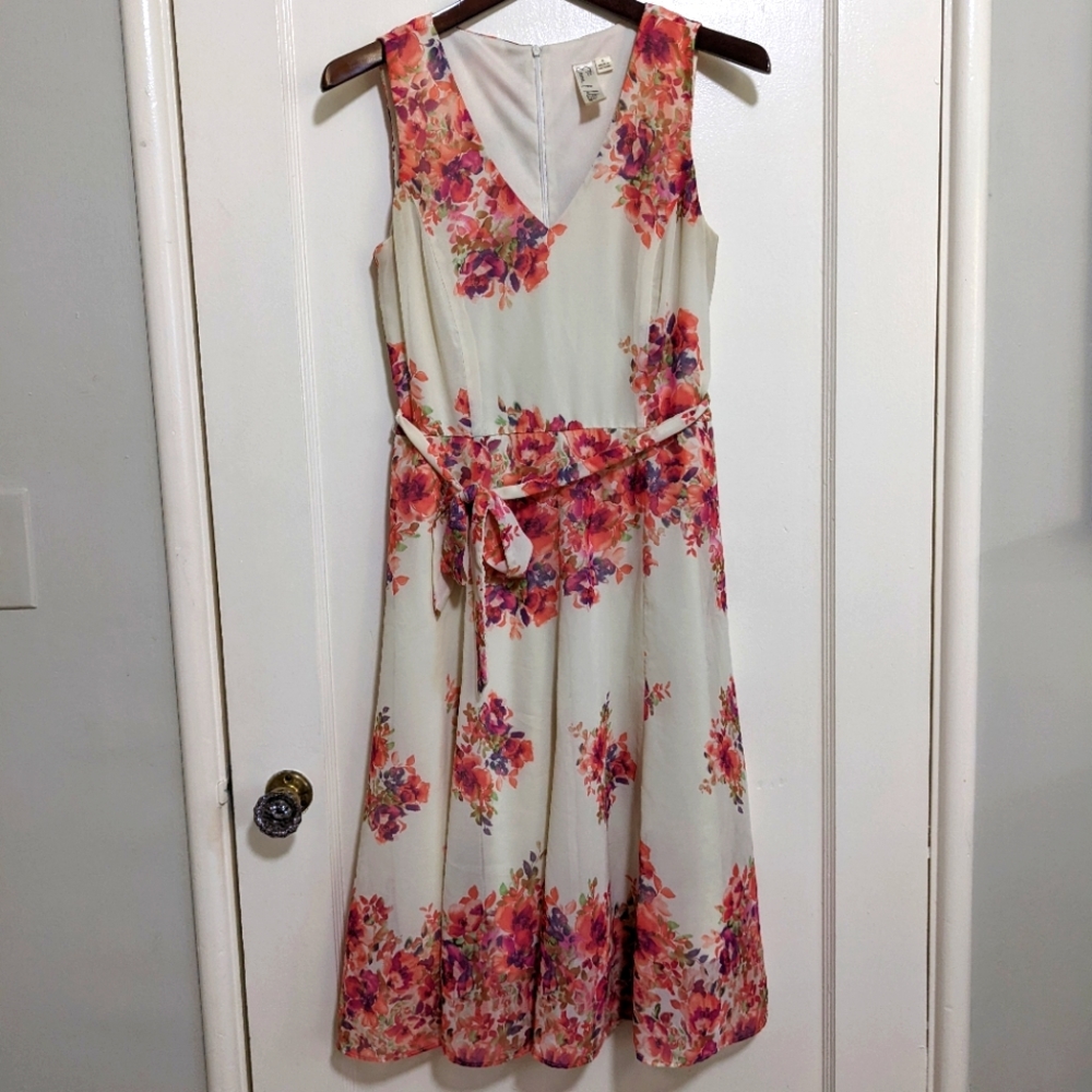 Emma & Michele Floral V-Neck Sleeveless Dress, Size 6